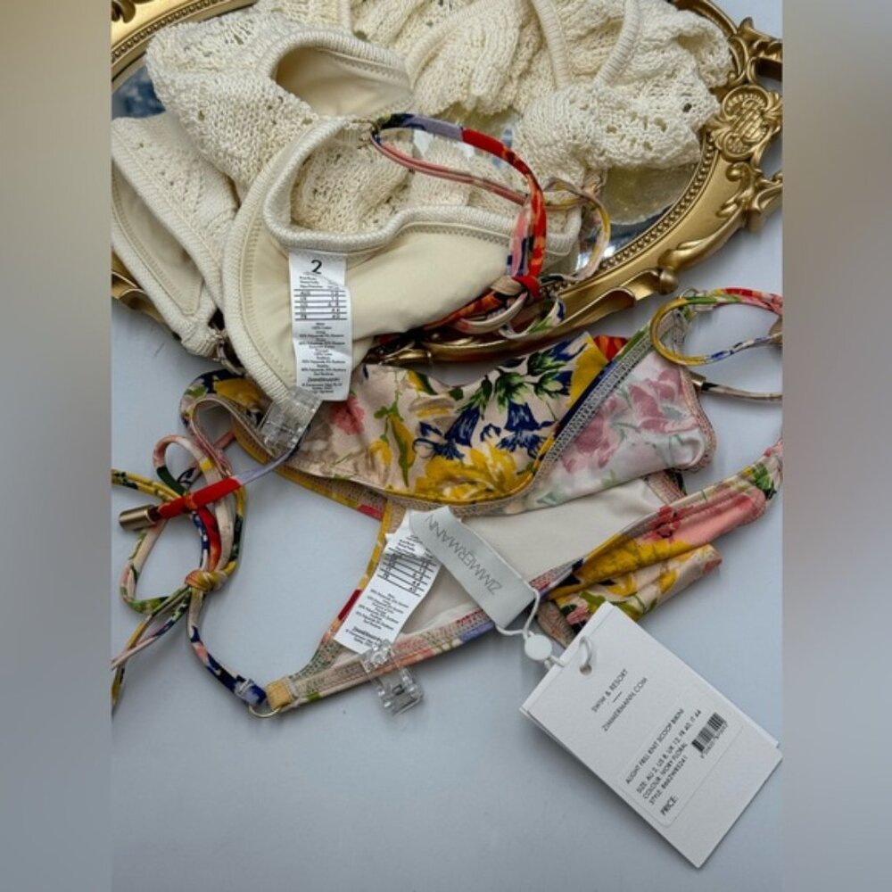 🆕 ZIMMERMANN 🧿 NWT Alight Frill Knit Scoop Bikini, Ivory Floral - SZ 2 US 6/8 - Picture 13 of 15
